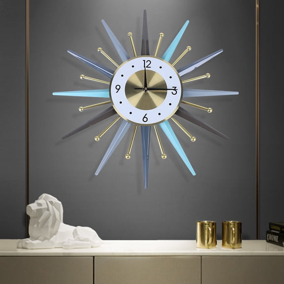 22 Inch Large Wall Clock, Mid Century Modern Wall Clock, Decorative Starburst Clock Non Ticking Battery Operated for Living Room Home Decor