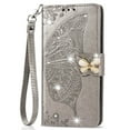 thumbnail image 2 of iPhone 12 Pro Max Case, Mantto Bling Diamond PU Leather Flip Wallet Case Hand Strap Butterfly Embossed Protective Flip Stand Card Holder Magnetic Cover for Apple iPhone 12 Pro Max, Gray, 2 of 9