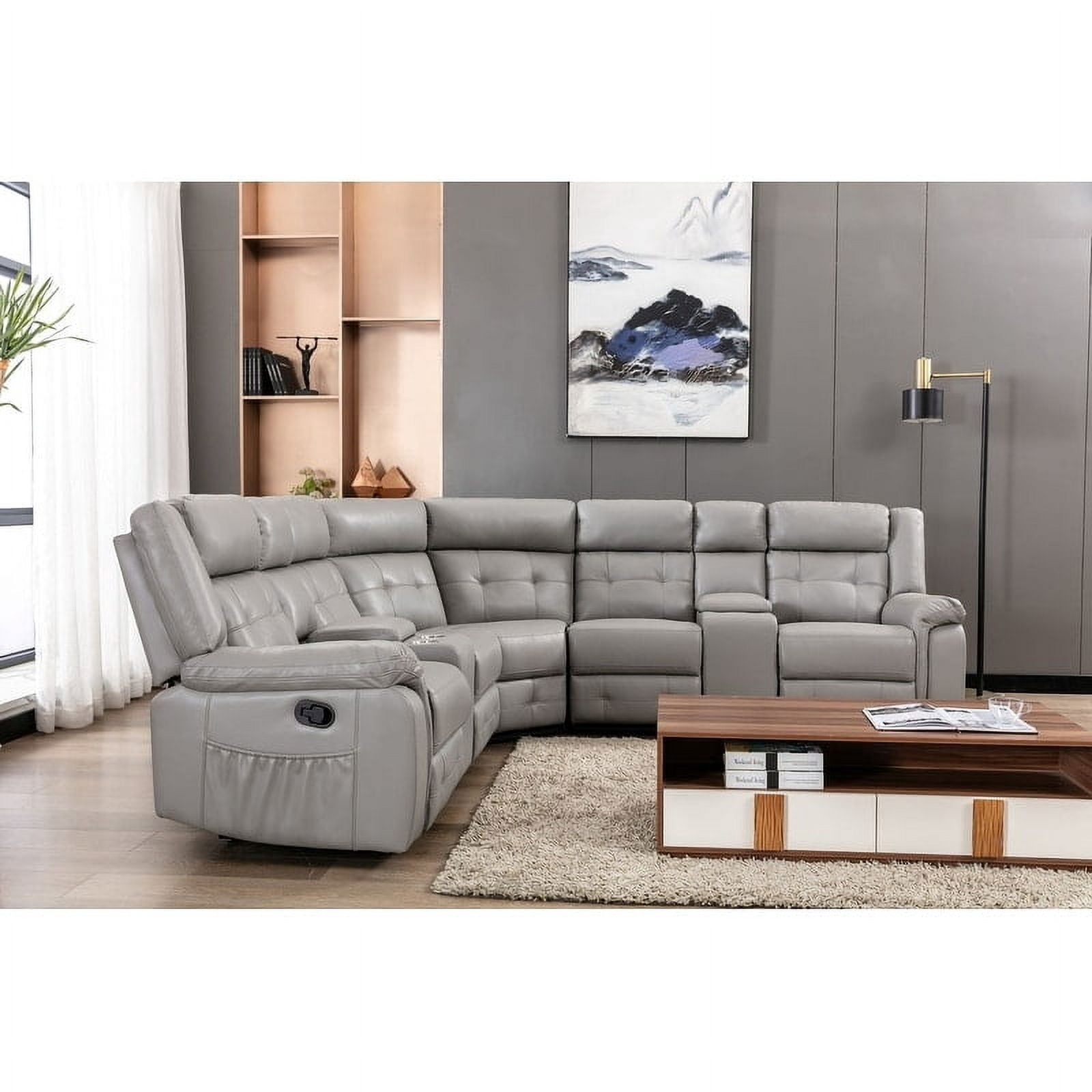 SIDA PU Leather Reclining Sectional Sofa Set , Grey,Dark Blue - 40.5*109.85*35.6 Blue