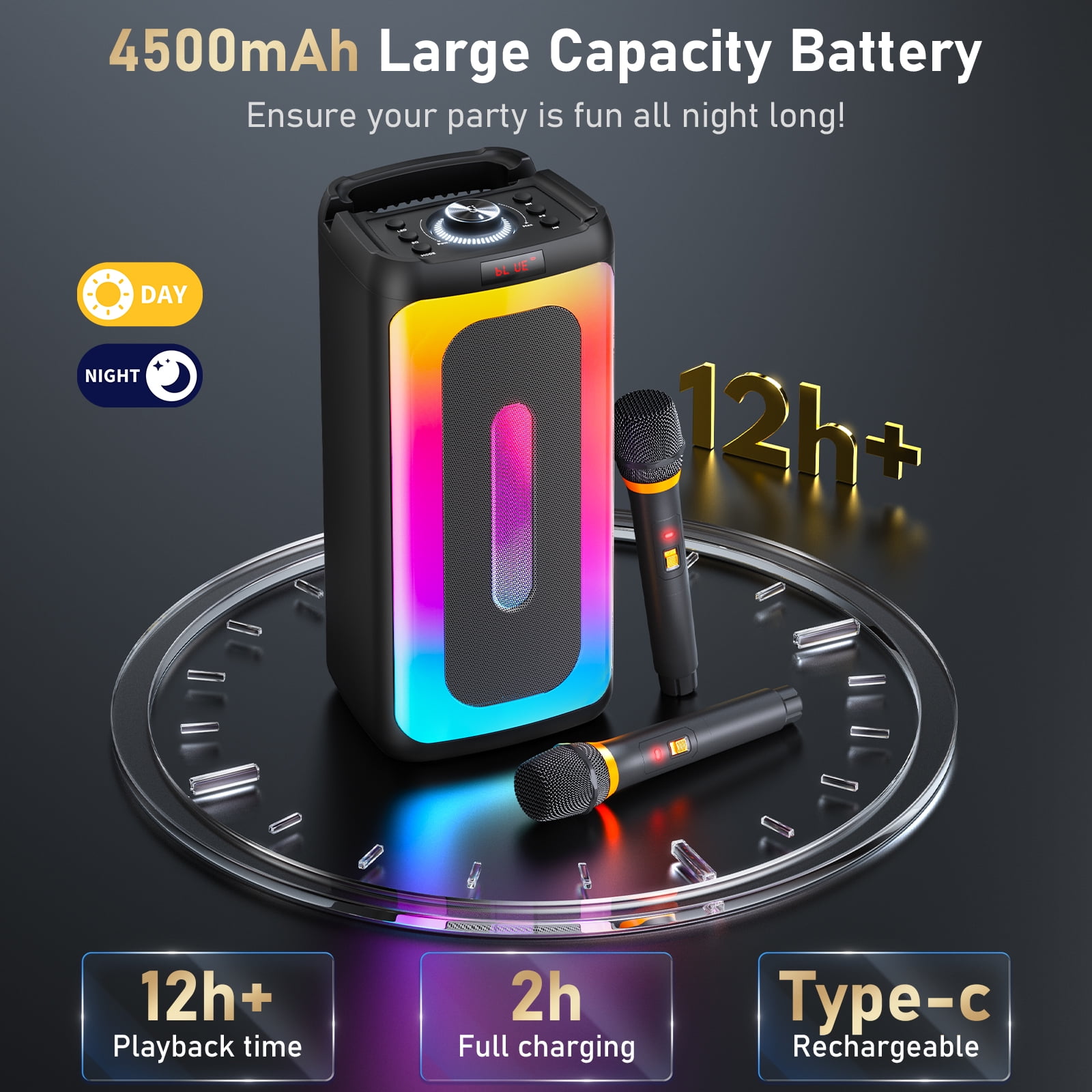 JAUYXIAN Karaoke Machine for Adult, Bluetooth Speaker with Microphone & Colorful RGB Lights, T25-T