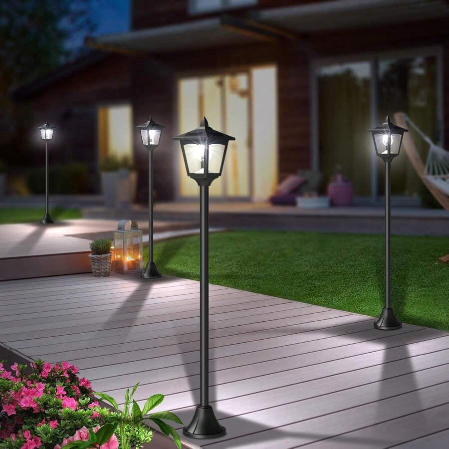 2-Pack 40" Solar Post Lights – Black Vintage LED Lamp Posts For Garden, Patio & Pathway Outdoor Décor