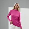 thumbnail image 4 of Mock Neck Tops for Women Loose Fitting Long Sleeve Shirt Cozy Casual Fitted Basic Tees Lightweight Comfy Pullover Hot Pink 3XL, 4 of 5