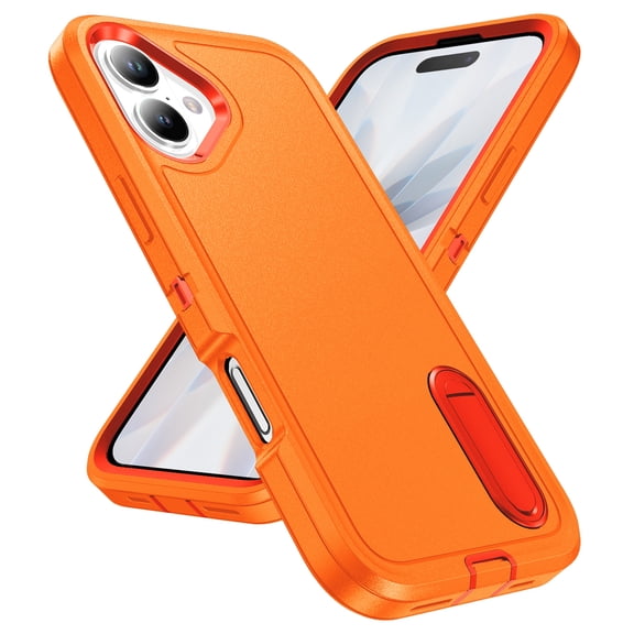 Dteck Case for iPhone 17,Shockproof Silicone   PC Case with Hidden Kickstand Cover for iPhone 17 ,Orange