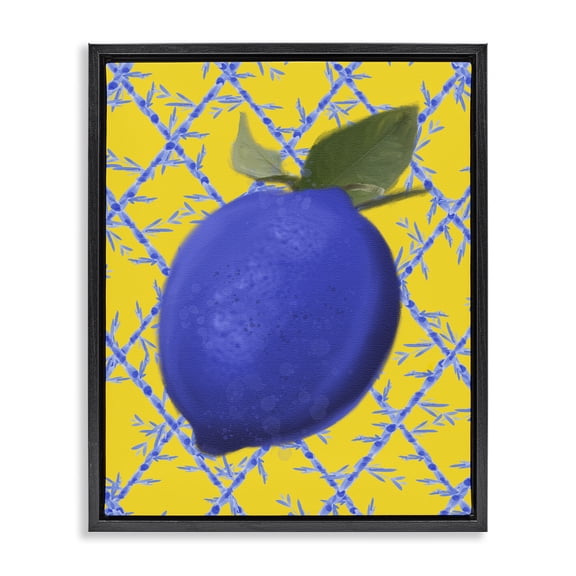 Stupell Industries Mid-Century Blue Lemon over Yellow Black Floating Frame Canvas Art, 17 x 21, by Matthew Piotrowicz