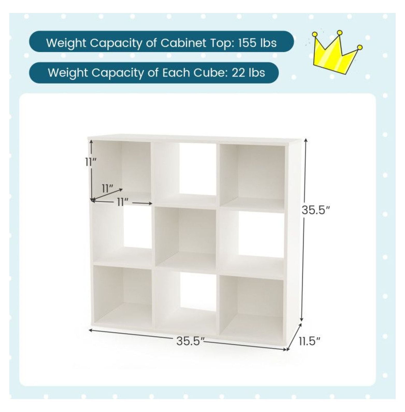 Kids Bookcase with Storage Cubbies, White 9-Cube Organizer, Anti-Toppling & Child-Friendly Design for Toys, Books, Clothes - Bedroom, Living Room, Kindergarten
