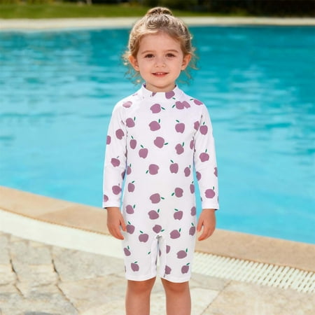 Baby Boys Girls One Piece Swimsuit Long Sleeve Protection Bathing Suit Infant Toddler Summer Printed Swimwear Purple 1-2 Years