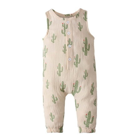 

TUOBARR Toddler Baby Girls Boys Sleeveless Letter Print Jumpsuit Romper Green (6M-4T)