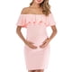 thumbnail image 4 of Vestido de mujer Vestido de embarazada de manga corta con hombros descubiertos Falbala Summer Cloth, Rosa, S Sweethay  AP002176-13, 4 of 7