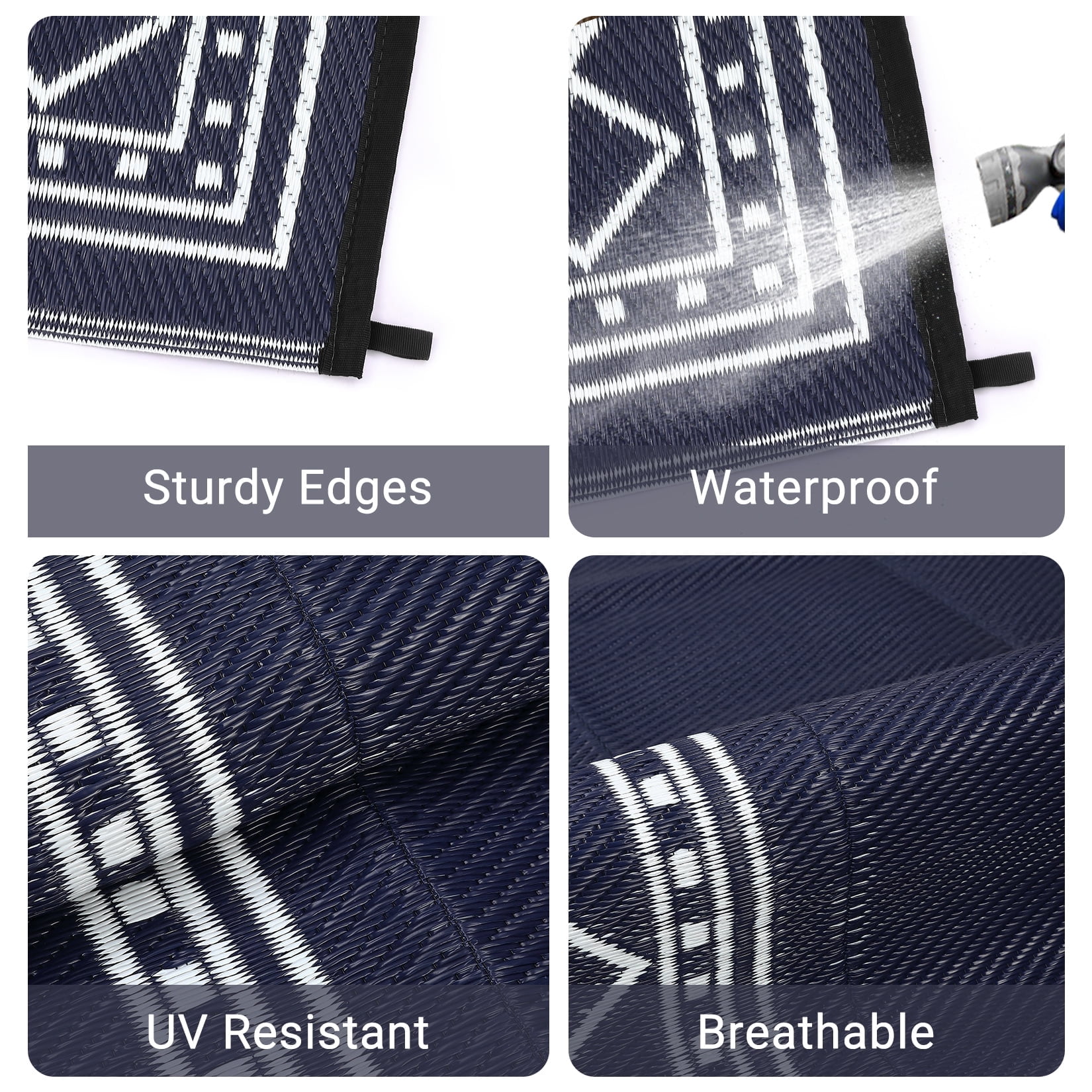 Memoryfield Outdoor Rug 8' x 10' Waterproof Patio Rug, Reversible Plastic Outside Carpet for RV Camping Deck Balcony Porch, Dark Blue