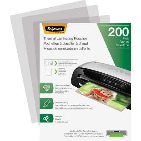Fellowes Laminating Pouches - Letter, 5 mil, 200 Pack, 200 / Pack, Clear