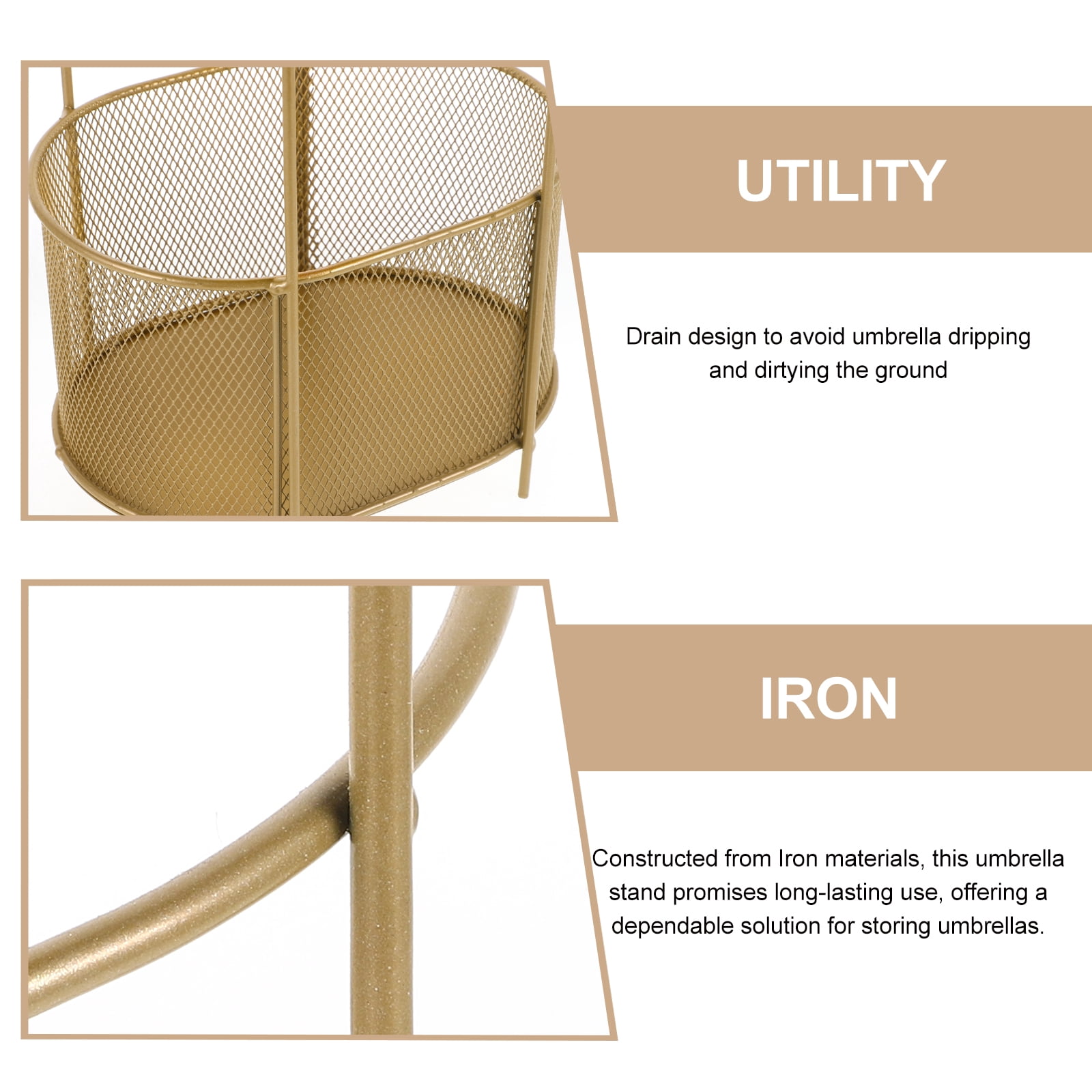 Golden Iron Umbrella Stand Holder for Home Entryway Porch Decor Fits Any Room