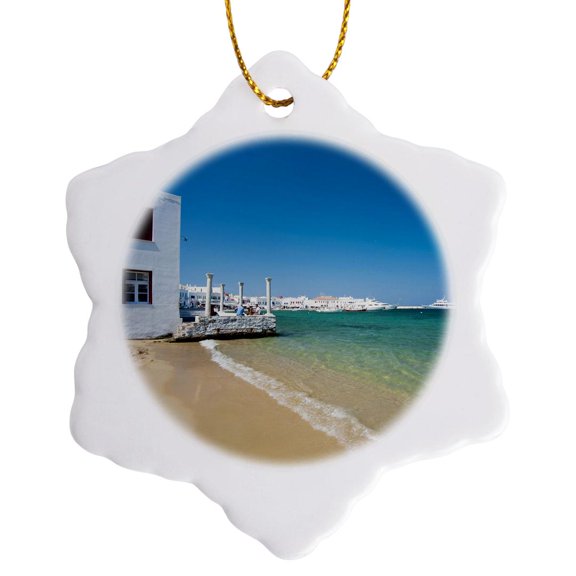 3drose, Mykonos Town, Chora, Cyclades, Greece - Eu12 Spi0007 - Sergio Pitamitz, 3 inch Snowflake Porcelain Ornament