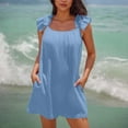 thumbnail image 4 of lcziwo Women's Summer Casual Ruffle Sleeveless Rompers Loose Fit Wide Leg Short Jumpsuits Solid Casual Onesie Shorts with Pockets Beach Vacation Outfits 50% Percent off Sales Today Light Blue L, 4 of 9