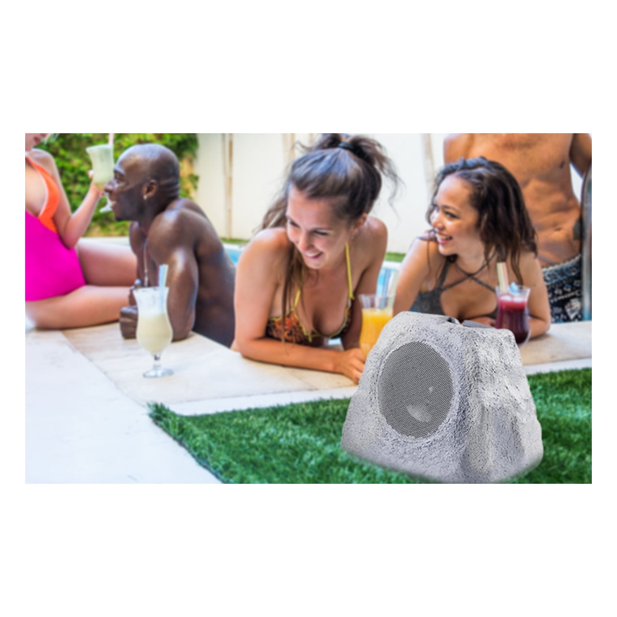iHome Audio iHRK-500S-PR Solar Powered Rechargeable Bluetooth Outdoor Rock Speakers with TWS Linking - Pair (Gray Slate)
