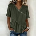 thumbnail image 1 of Craaazy Women's Plus Size Versatile Solid Color Cotton Linen V-Neck Short Sleeve T-shirts with Ruffle Trim for Daily Wear, 1 of 7