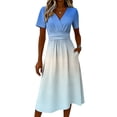 thumbnail image 5 of Laqbezok Ombre Gradient Midi Dress, Casual Short Sleeve Cross V-Neck A-Line Summer Dresses, Fashion High Waist Empire Waist Party Vacation Dress, 5 of 6