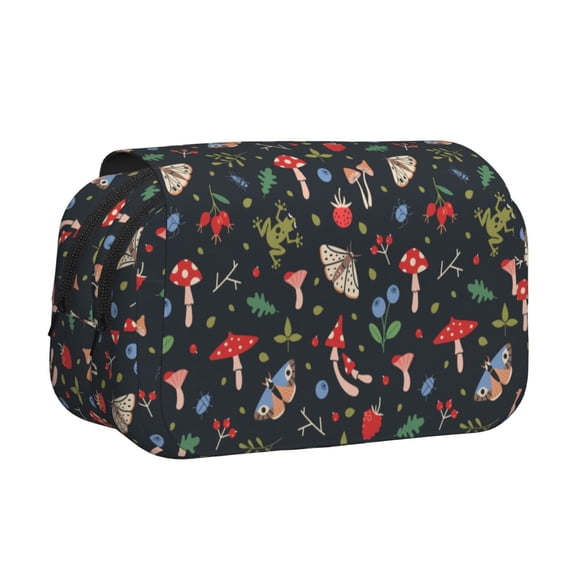 Rateoe Forest Flora and Insects Pattern Double Clamshell Pen Case, Storage Organizer with Two Zipper Compartments– Holds Up to 50 Pencils & Pens