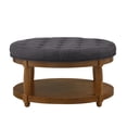 thumbnail image 6 of GZXS Modern Round Upholstered Center Coffee Table with Button Tufted Top and Open Storage Shelf, Solid Wood Frame, 32.5" Accent Ottoman in Charcoal, for Home Office and Living Space, 6 of 8