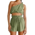 thumbnail image 2 of Women Casual 2 Pieces Set One Shoulder Tank Tops & High Waist Elastic Shorts, 2 of 5