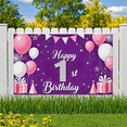 thumbnail image 6 of Purple Backdrop Banner with Glittery Happy 1st Birthday Text Balloons Gifts and Star Elements Birthday Party Decoration Photography Props Party Supplies, 6 of 8