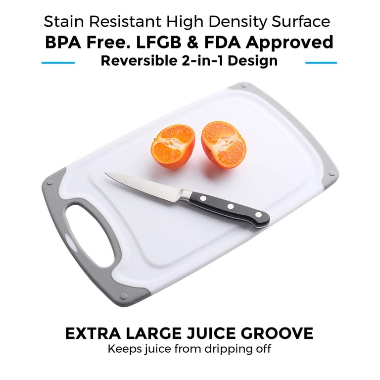 HOMWE Cutting Boards for Kitchen - 3-Pack, Reversible Chopping Board Set w/  Non Slip Handles - Grey