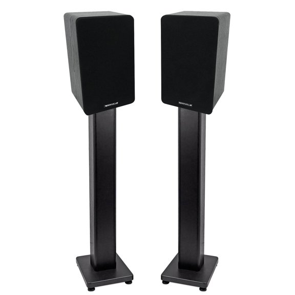 Pair Rockville RockShelf 54B Black 5.25" Home Bookshelf Speakers 36" Stands