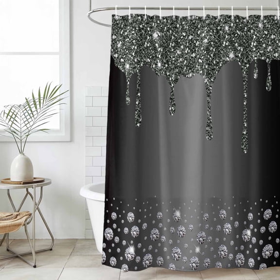 Black Grey Waterproof Fabric Shower Curtain,Modern Abstract Diamond Luxury Gradient Waterproof Fabric Shower Curtain for Bathroom Curtains Bathtubs Hotel Shower Curtains with 12 Hooks Small 36x72in