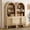 Oak, variant on 71" Tall Arched Kitchen Pantry Cabinet Set of 2, Wood Bookcase Display Cabinet With Drawers And Open Arched Shelves, Mid-Century Modern Versatile Cupboard For Dining Room, Bedroom
