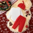 thumbnail image 4 of Jamsmile Newborn Girls Outfits Sets Christmas Long Sleeve Letter Prints Romper + Pants + Hat 3 Piece Girls Infant Outfits, 4 of 8
