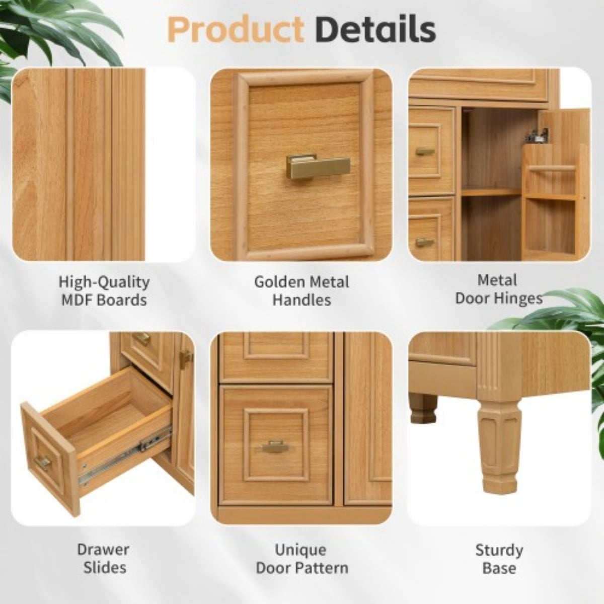24" Bathroom Vanity with Sink, Modern Bathroom Cabinet with Ceramic Undermount Sink, Solid Wood & MDF Storage Cabinet with Flip Drawer, Adjustable Shelf, Natural