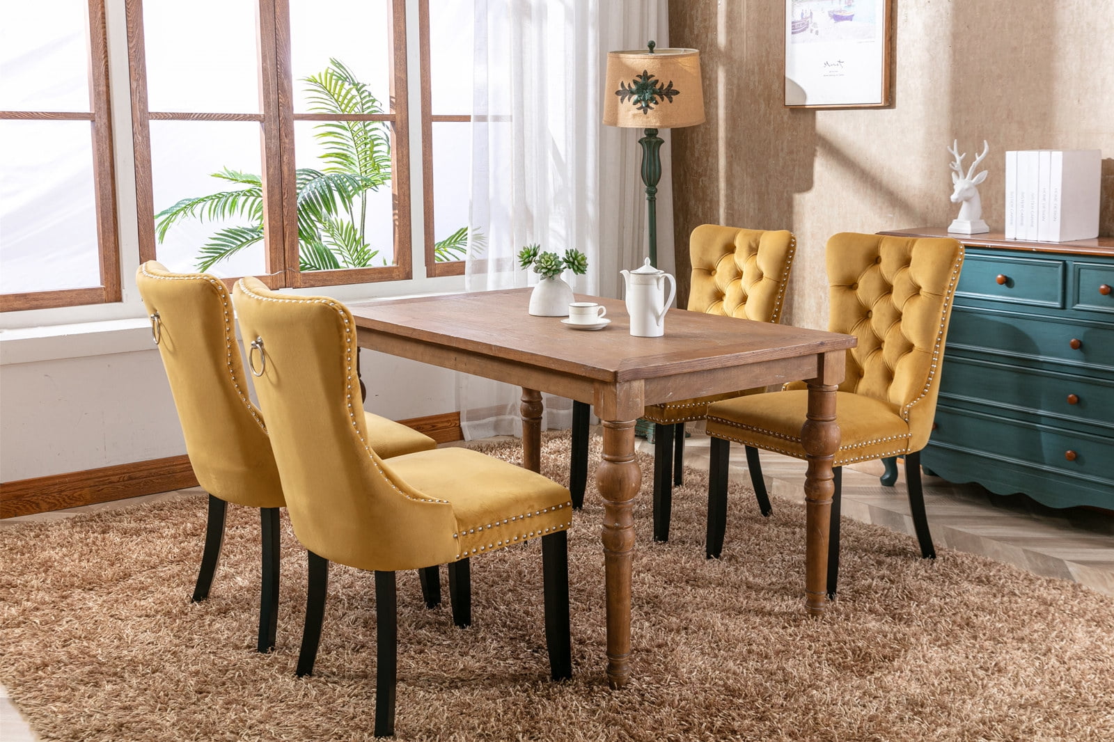 Gewnee 2-Pcs Set High-End Tufted Solid Wood Contemporary Velvet Upholstered Dining Chair with Wood Legs Nailhead Trim
