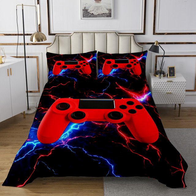 Erosebridal Video Gamer Coverlet Set King,Abstract Lightning Bedding Set,Teens Bedroom Decor,Ultra Soft,3 Pieces