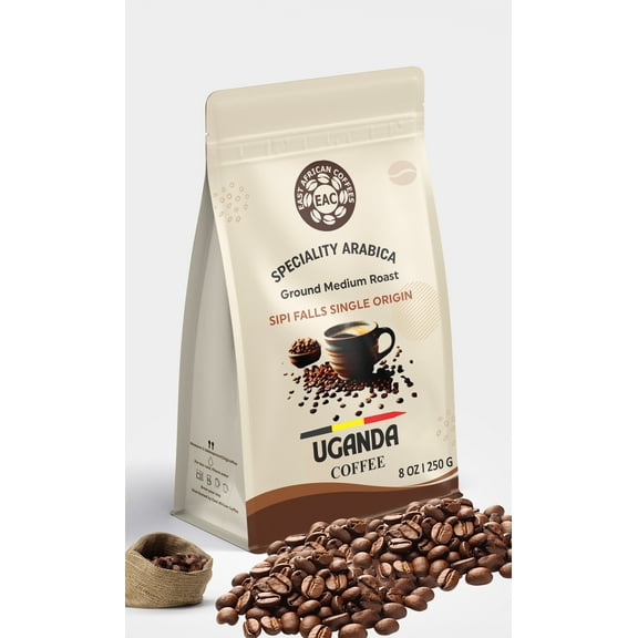 East African Coffees Sipi Arabica, Ground Medium Roast Coffee - 100% Arabica Coffee, Rich & Smooth Flavor, 8 Ounce Bag