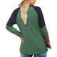 thumbnail image 4 of Camisa de mujer con cuello en V Color de contraste Camiseta interior de manga larga Poliéster para Otoño Invierno, 4 of 6