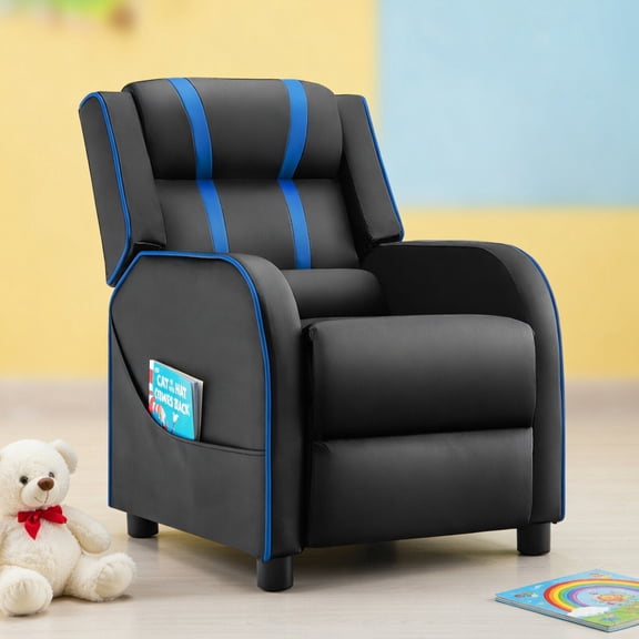 Resenkos Kids Recliner Chair with Side Pockets and Footrest-Blue, Kids Chairs for Kids