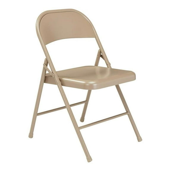 Pemberly Row 29.25" Modern Metal Folding Chair in Beige (Set of 4)