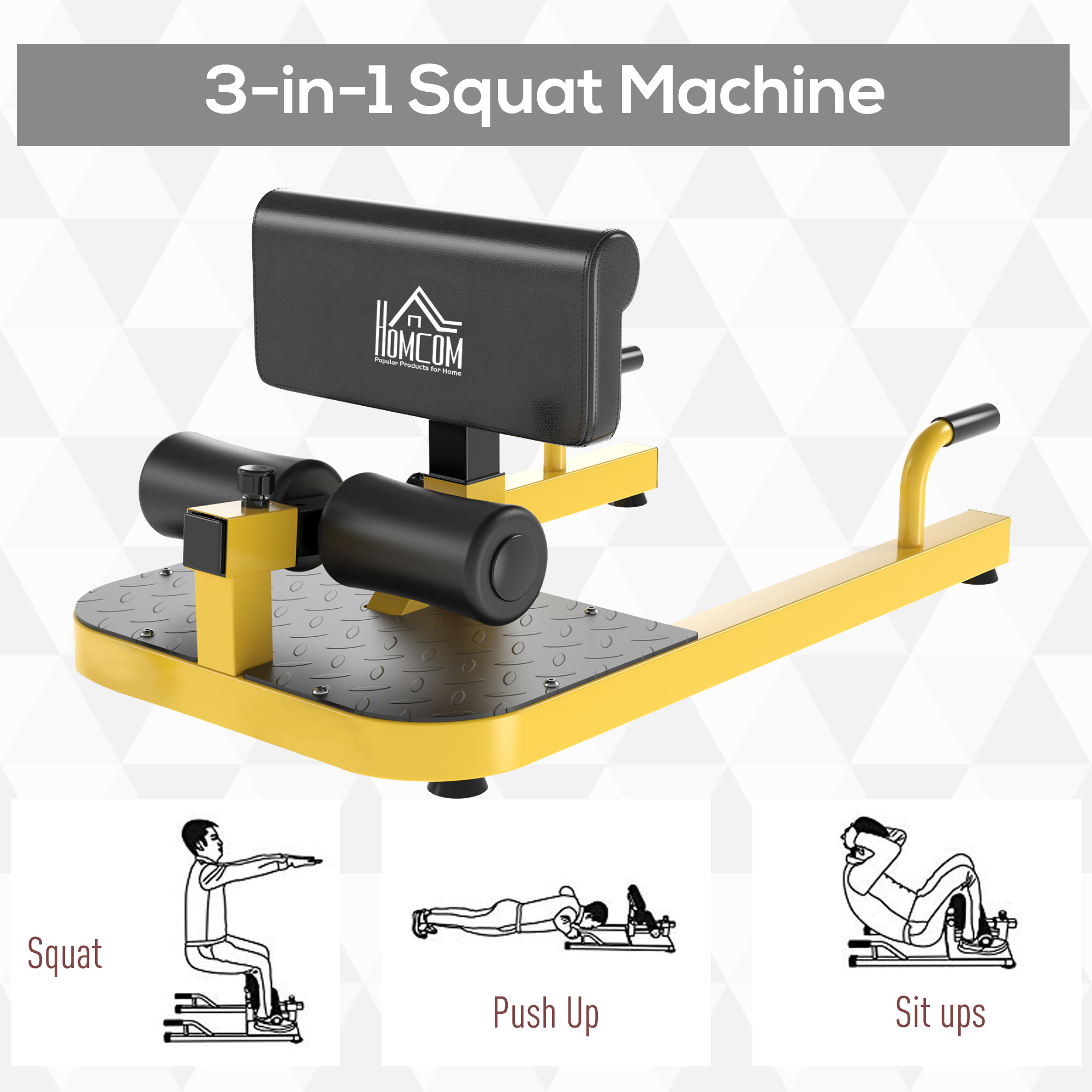 Soozier 3-in-1 Padded Push-up, Sit-up Deep Sissy Squat Machine Home Gym Fitness Equipment, Yellow - image 5 of 9