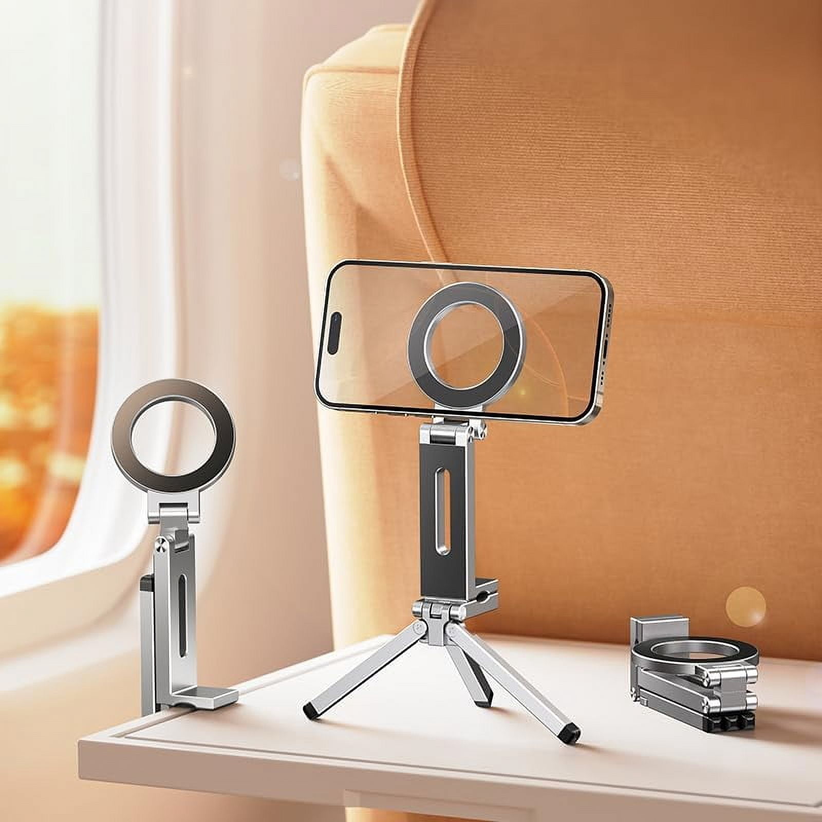 Magnetic Tripod for iPhone, Aluminium Stand with 360° Adjustable Magic Clip & 1/4" Screw, for Foldable & Stable Use, Adapted for iPhone 17 16 15 14 13 12 Series & MagSafes