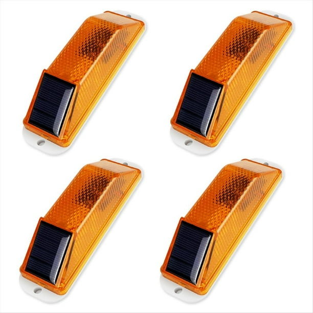 Luces de Advertencia Solares, Lámpara Estroboscópica Solar Brillante con Base Magnética, Luz de Seguridad LED Impermeable para Exteriores, Paquete de 4, Color Amarillo