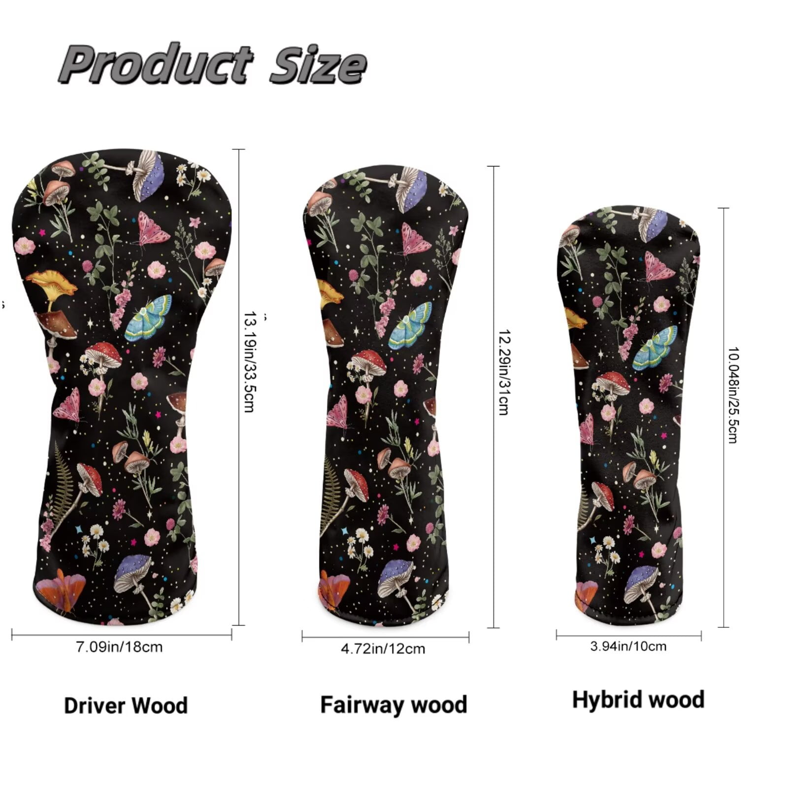 Uorisanigo Golf Club Head Covers Double Elastic Band (Driver/Fairway/Hybrid) - Premium PU Leather Golf Headcovers - 3 Piece Set for Men and Women(Aesthetic Plant Botanical Mushroom)