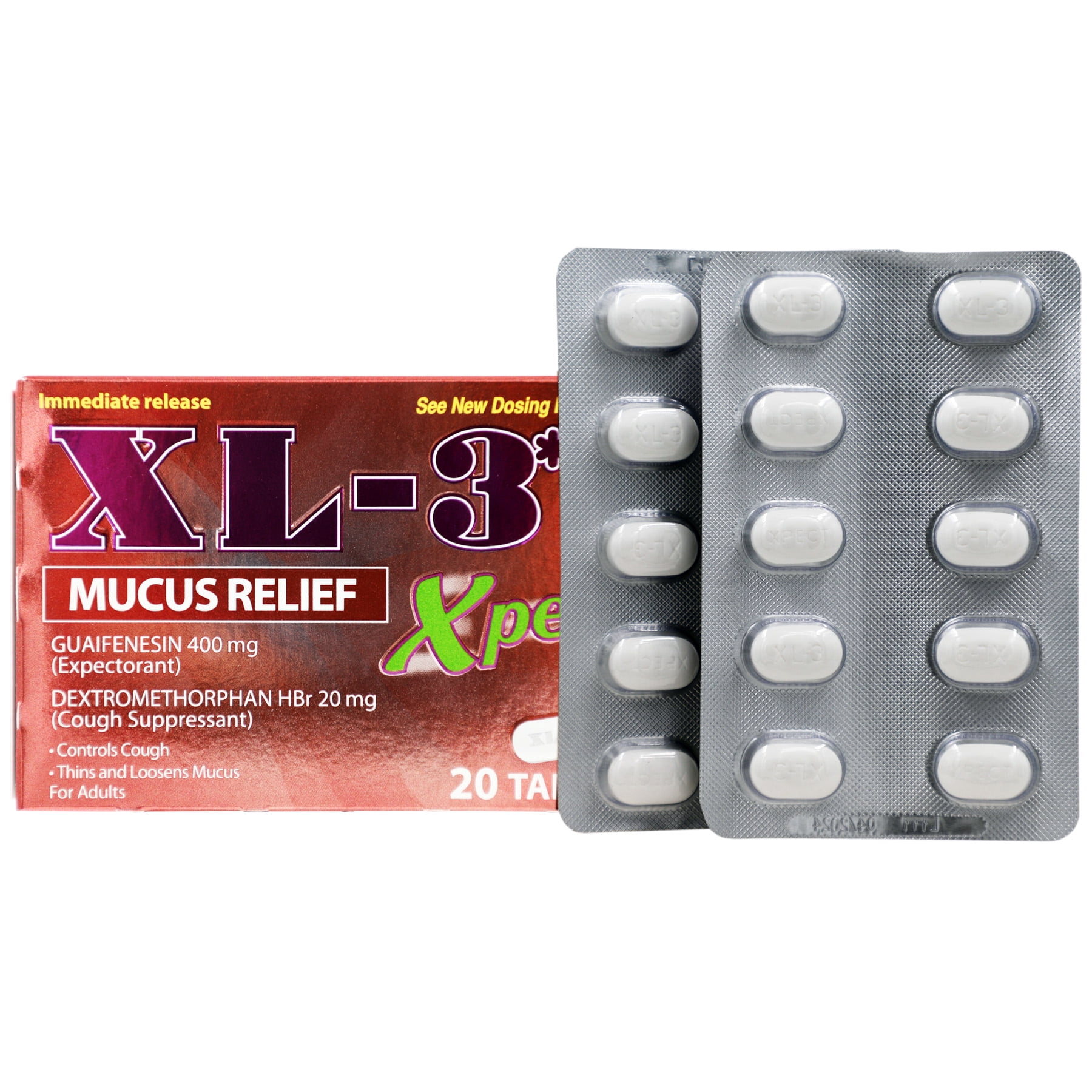 XL-3 Xpect Mucus Relief, OTC Medication Helps Thins and Loosens Mucus, 20 Tablets