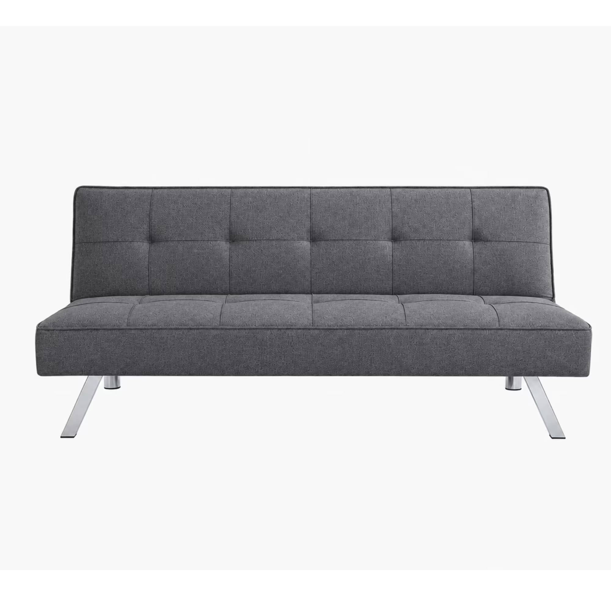 66" Futon Sofa Bed, 3-in-1 Convertible Sleeper Couch Bed for Small Spaces, Tufted Back Loveseat for Living Room, Grey