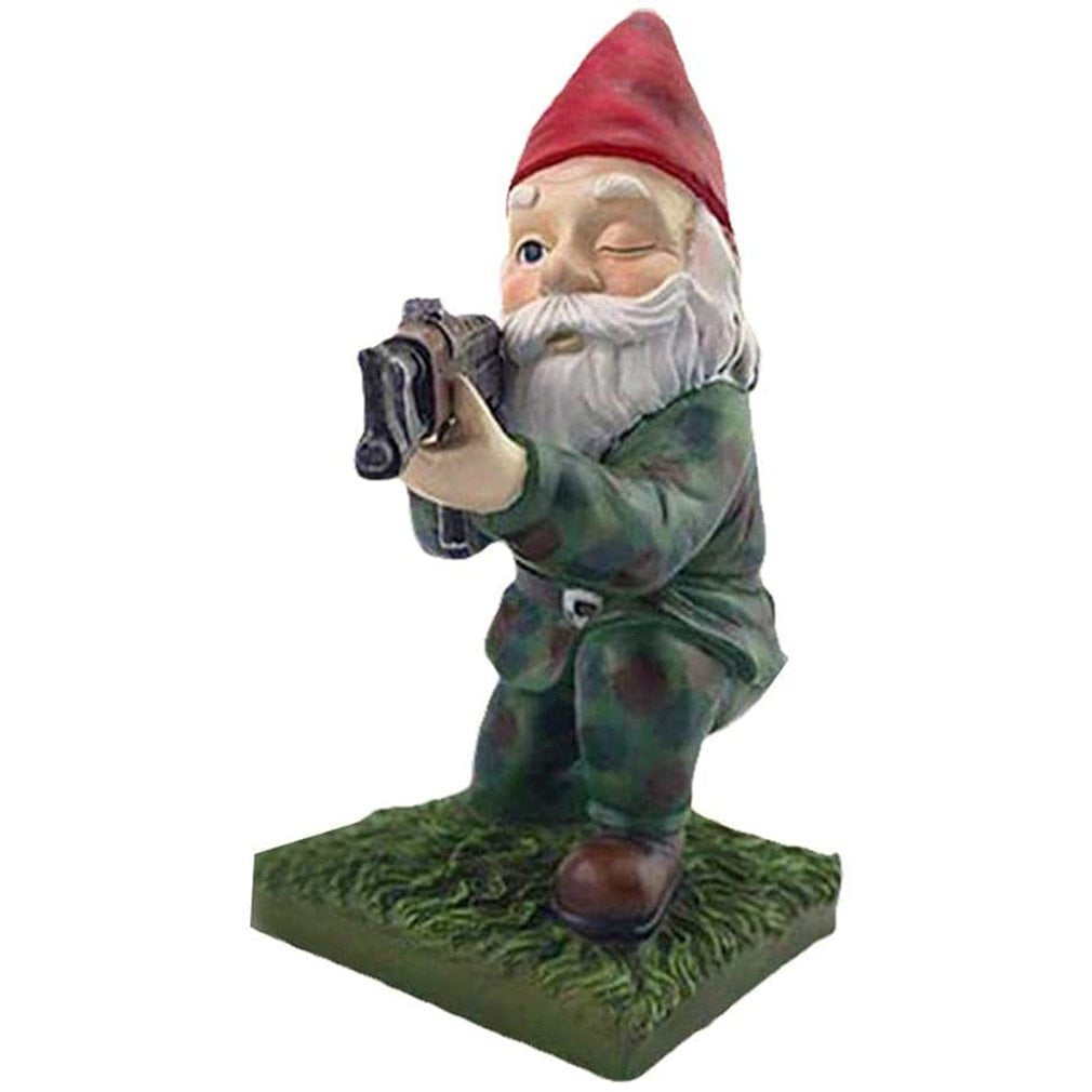 Funny Army Garden Gnome Statue Lawn Desk Resin Garden Yard Gnome