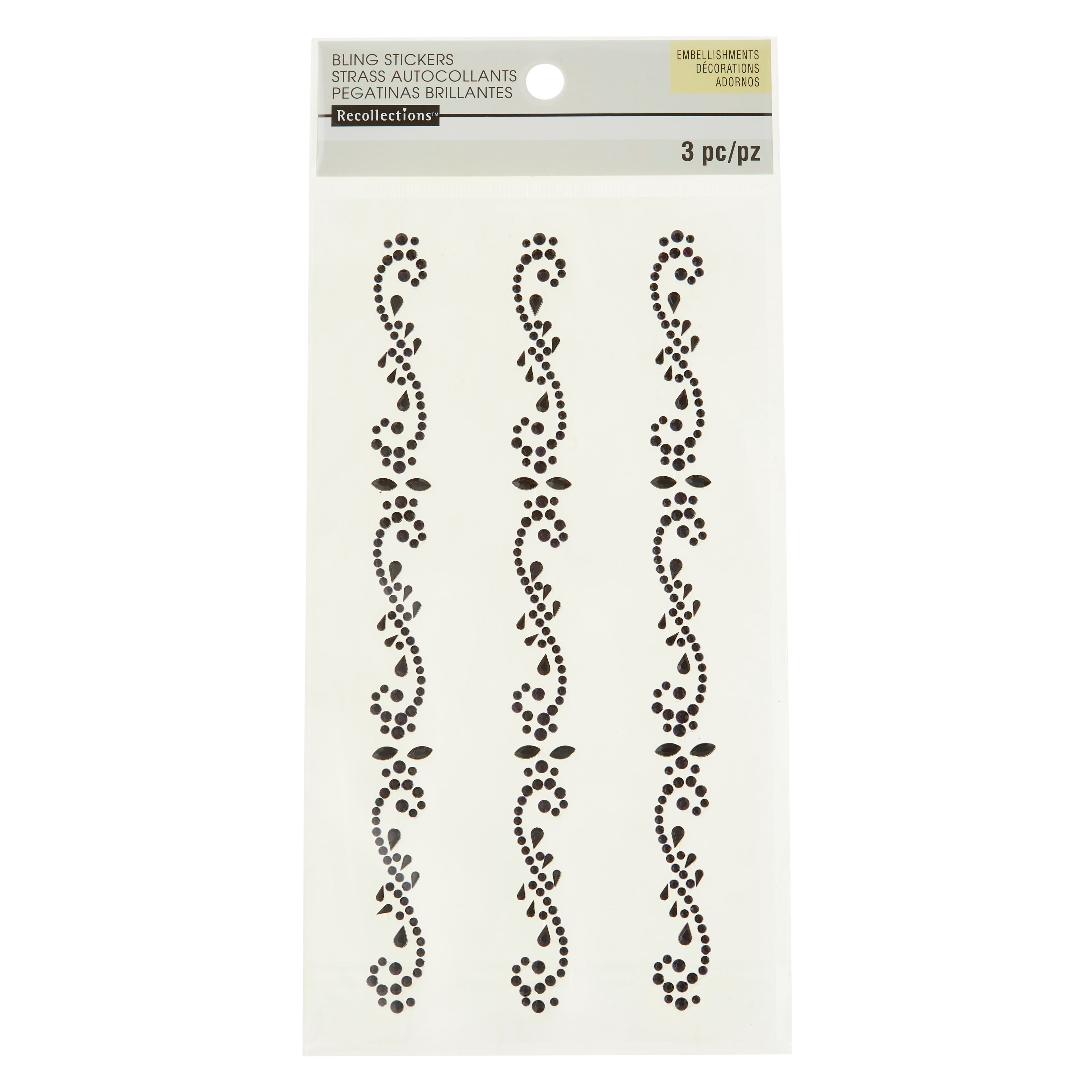 Recollections Black Flourish Border Adhesive Rhinestones, 12 Packs: 3 ct. (36 total)