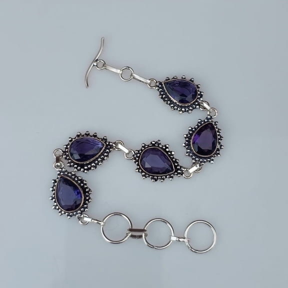 Purple Amethyst Gemstone Bracelet 925 Sterling Silver Bracelet Handmade Bracelet Jewelry