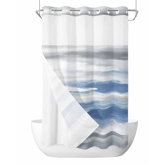 No Hook Shower Curtain with Snap-in Liner, Blue Gray White Waterproof Fabric Bathroom Curtains, Modern Abstract Mottled Aesthetic Bath Curtains & Mesh Top Window Stand Up Stall Stand Up Stall 36"x72"