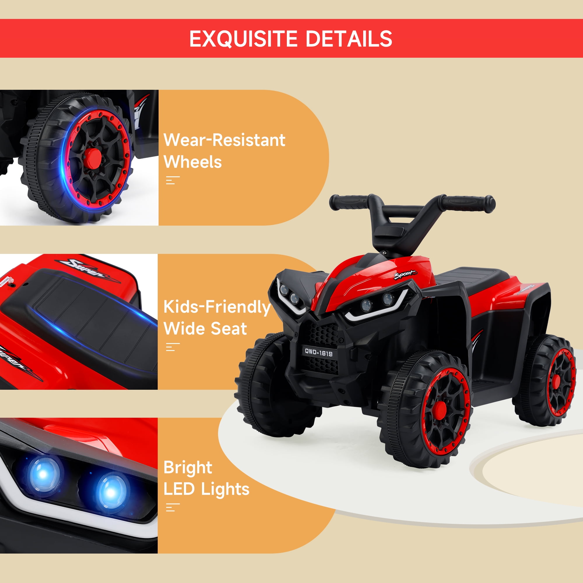 Bruce&Shark Toy Car 12V Ride On Atv For Kids Off-Road 4 Wheeler Quad Children Mountain Dirt Electric Car
