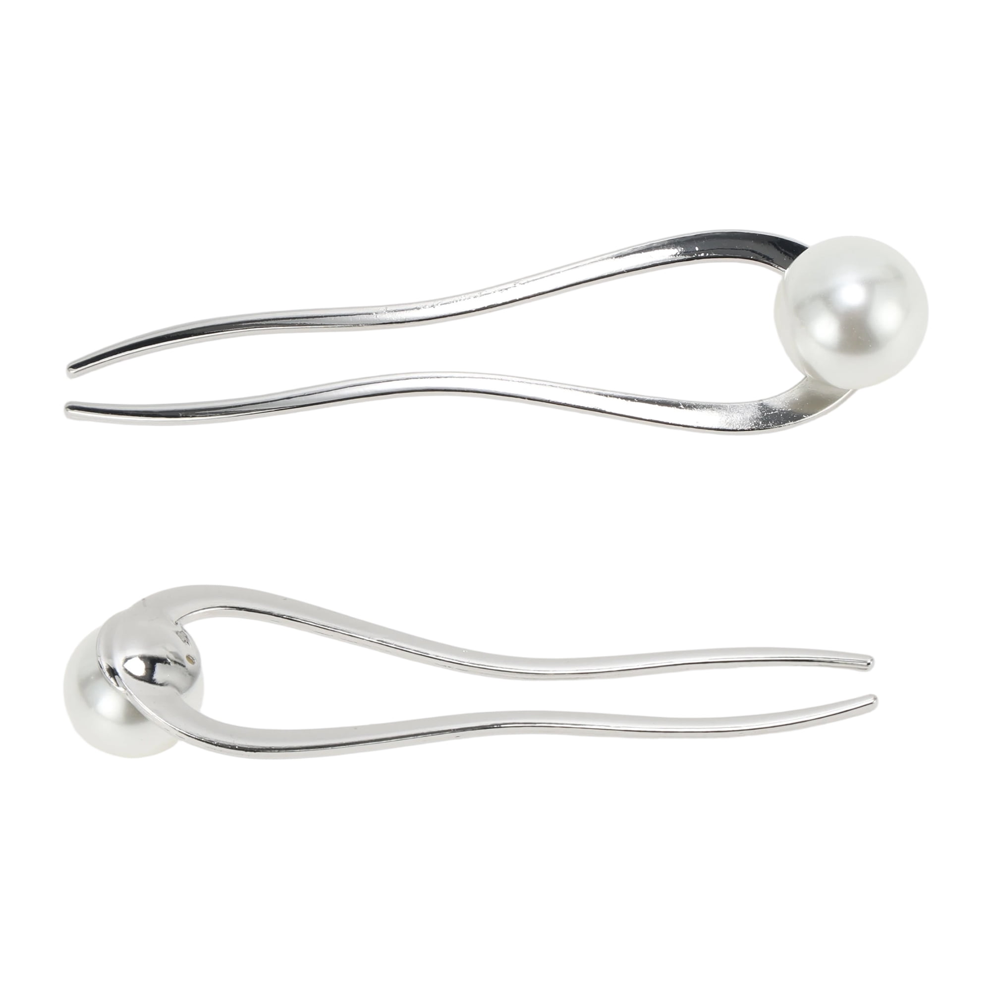 Unique Bargains U-shaped Faux Pearl Decorative Hairpin for Women 1 Pc Silver Tone