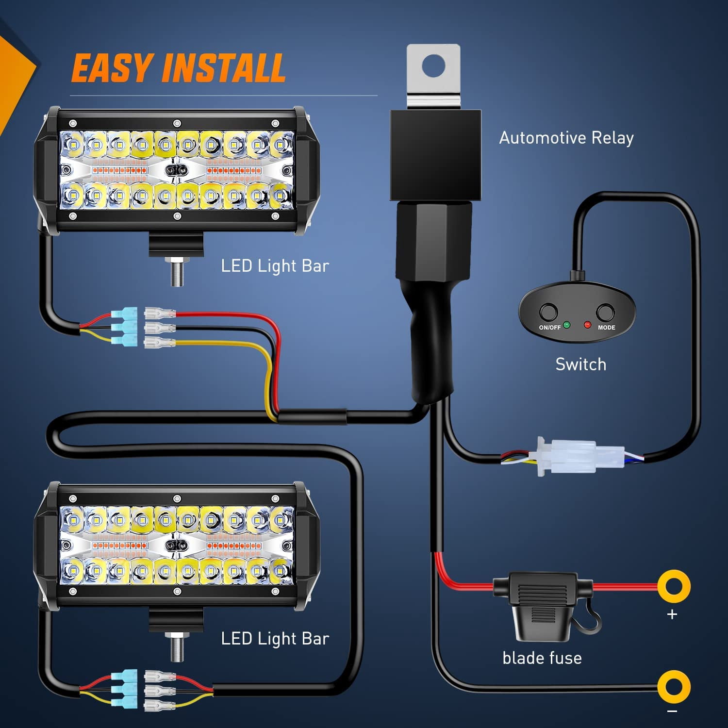 Nilight 2Pcs 6.5inch 120W Led Light Bar Amber White Strobe 6 Modes Memory Function Off-Road Truck Car ATV SUV Cabin Boat with 16AWG Wiring Harness Kit-2 Lead