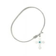 thumbnail image 2 of 6 1/4 inch Oval Eye Hook Bangle Bracelet w/ Cross medal charm w/ December Blue Swarovski Crystal, 2 of 3